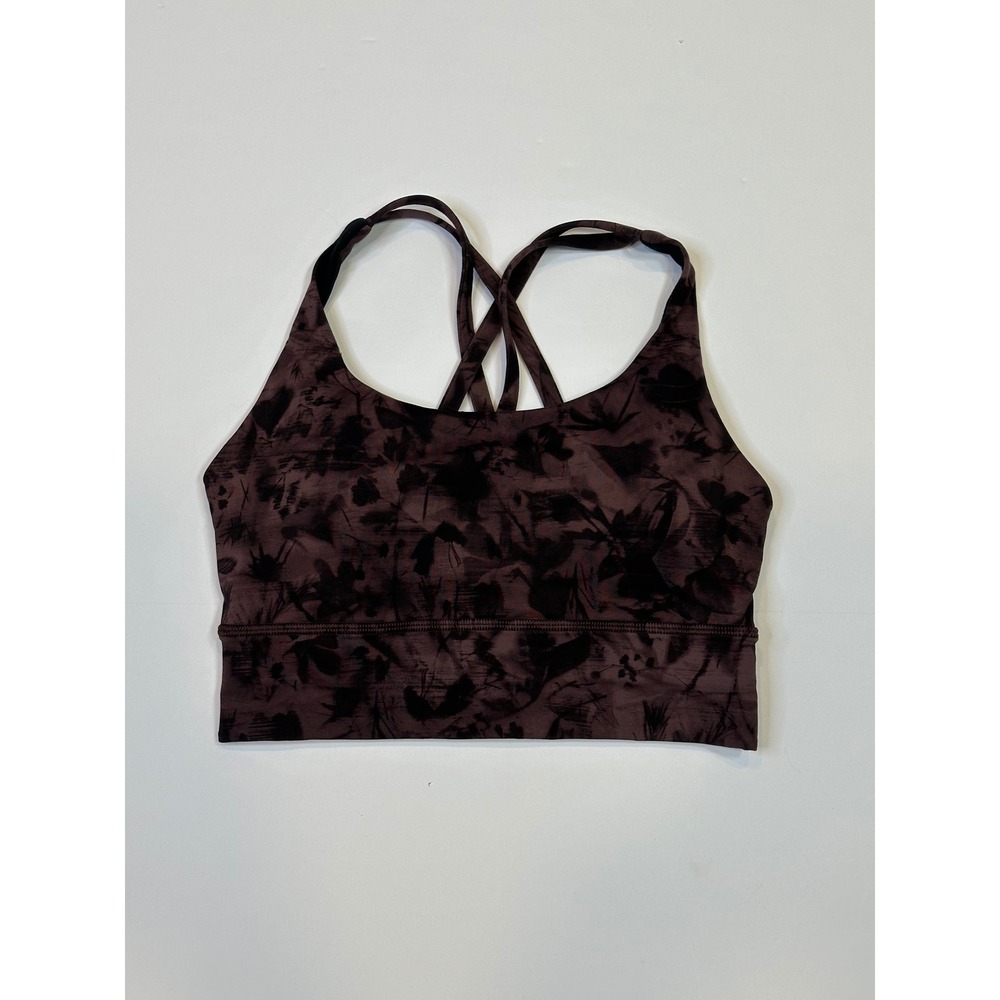 Lululemon Energy Bra Longline Mini Dusk Floral Antique Bark Black Size 4